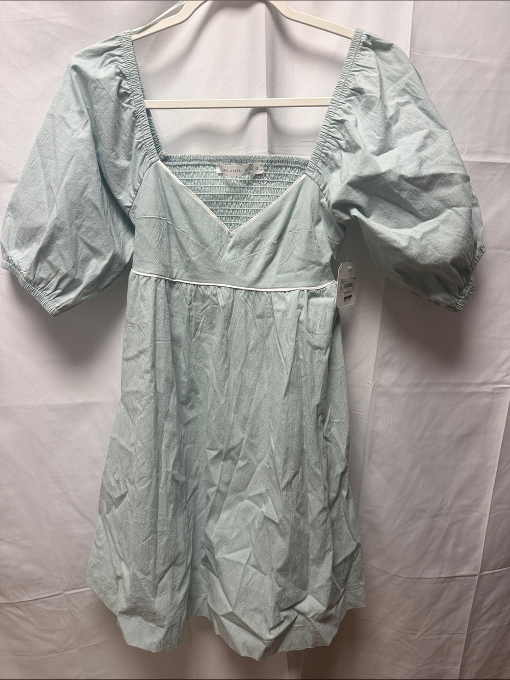 Altar'd State Light Sage Puff Sleeve Mini Dress
